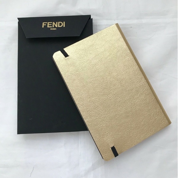 FENDI Metallic Gold-Tone Leather Notebook with Stickers - Picture 10 of 10